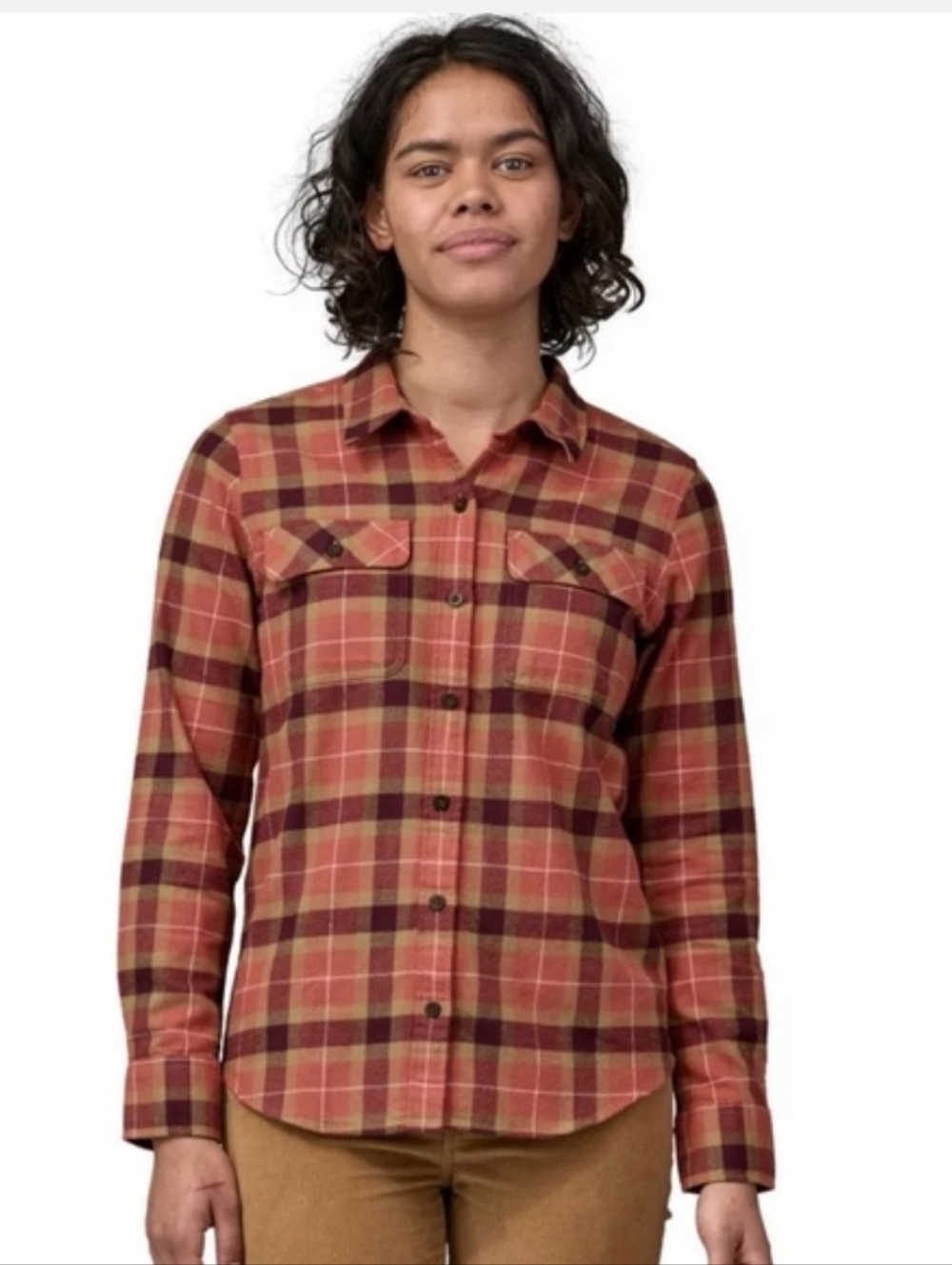 Patagonia Women's Rust Plaid Button-Up Shirt Size Medium